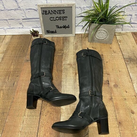 J. Crew Leather Tall Boots Women's Size 9 Black Gray Factory Distressed 28667 - Picture 1 of 11